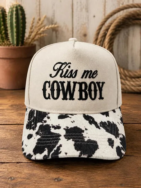 🤠 Kiss Me Cowboy Cow Print Trucker Hat 🤠